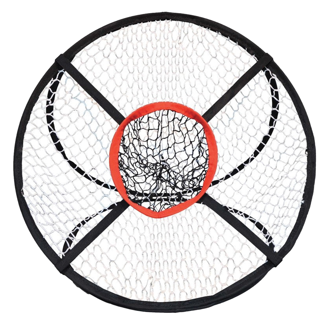 Basketball with a close-up of the net on a white background