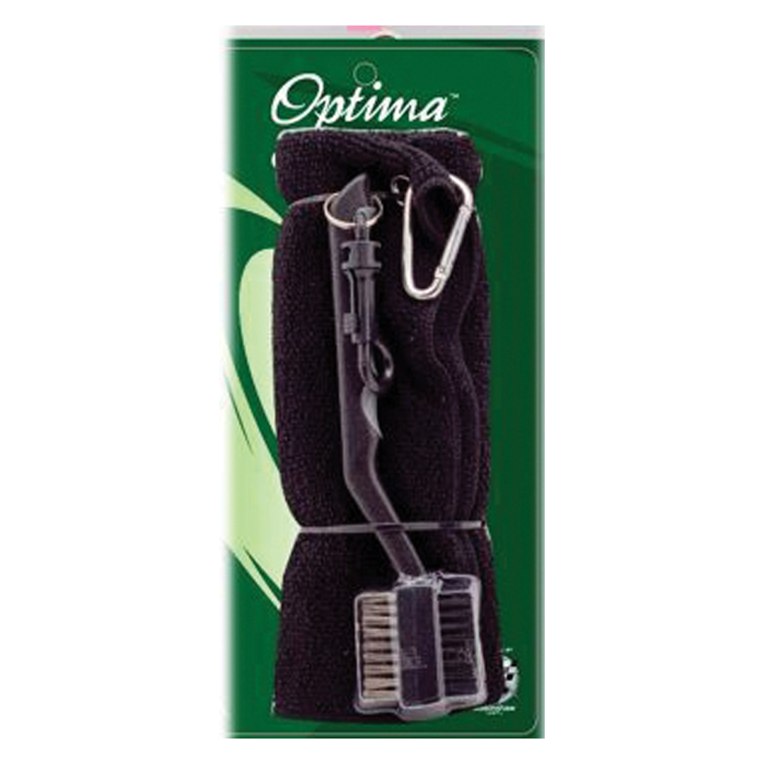 Black lanyard with carabiner and clip on green Optima packaging