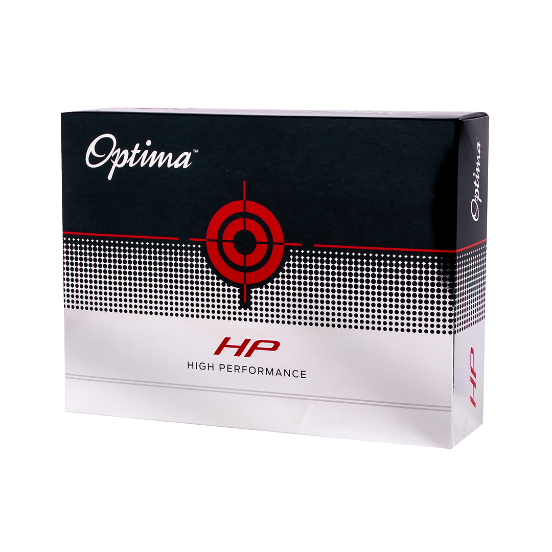 Optima High Performance golf ball box on a white background
