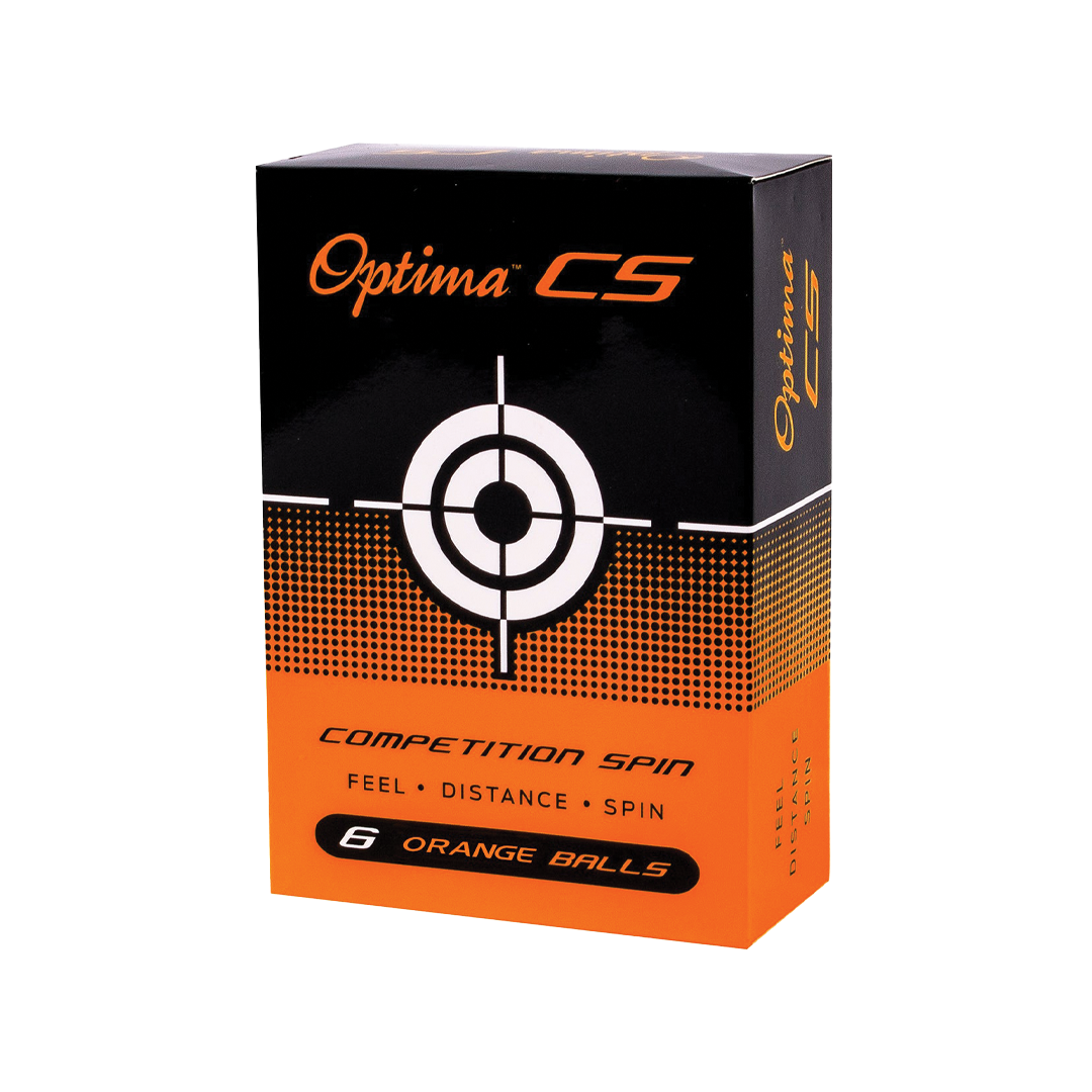 Box of Optima CS orange balls with target design on a white background