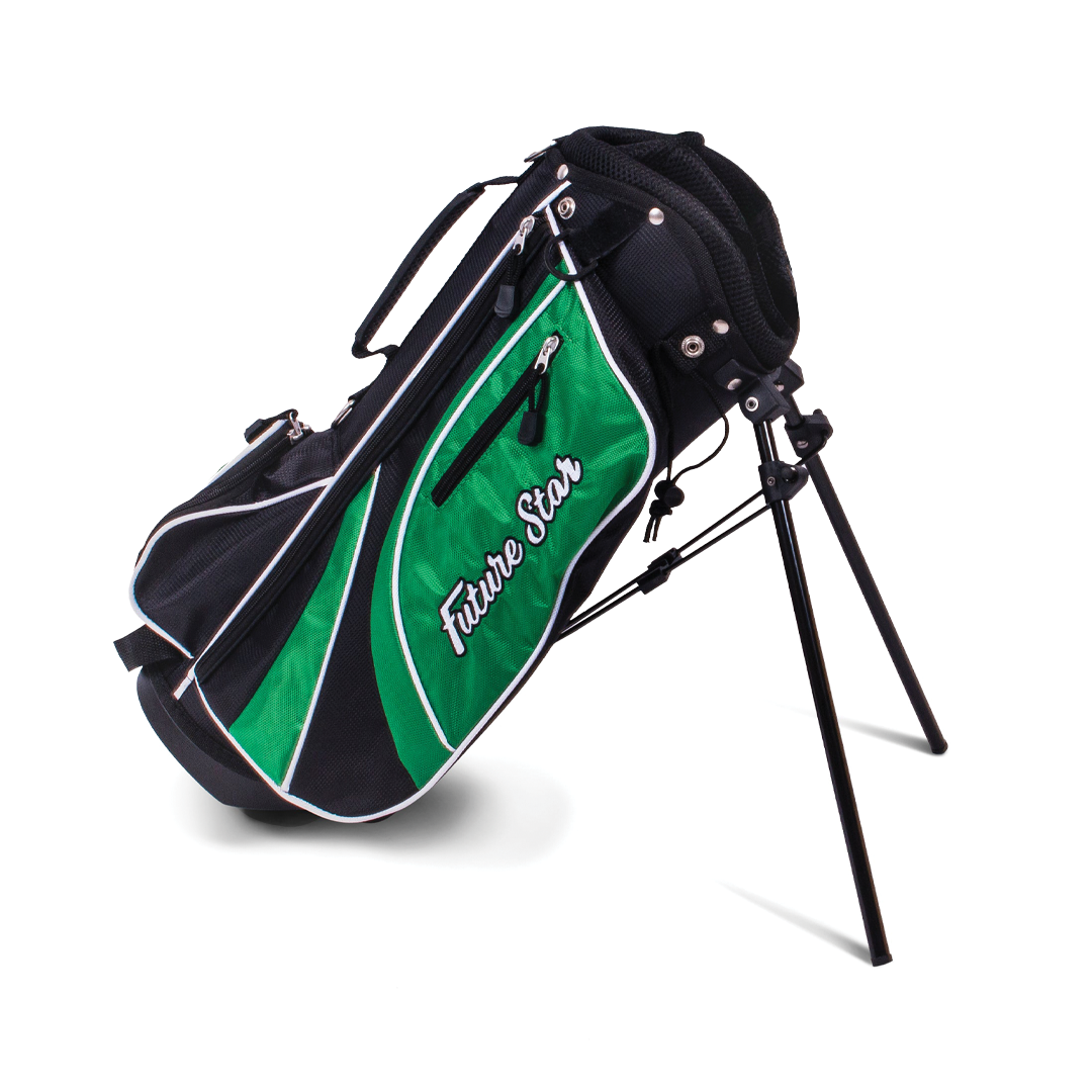 Green and black golf bag with 'Future Star' branding on a white background
