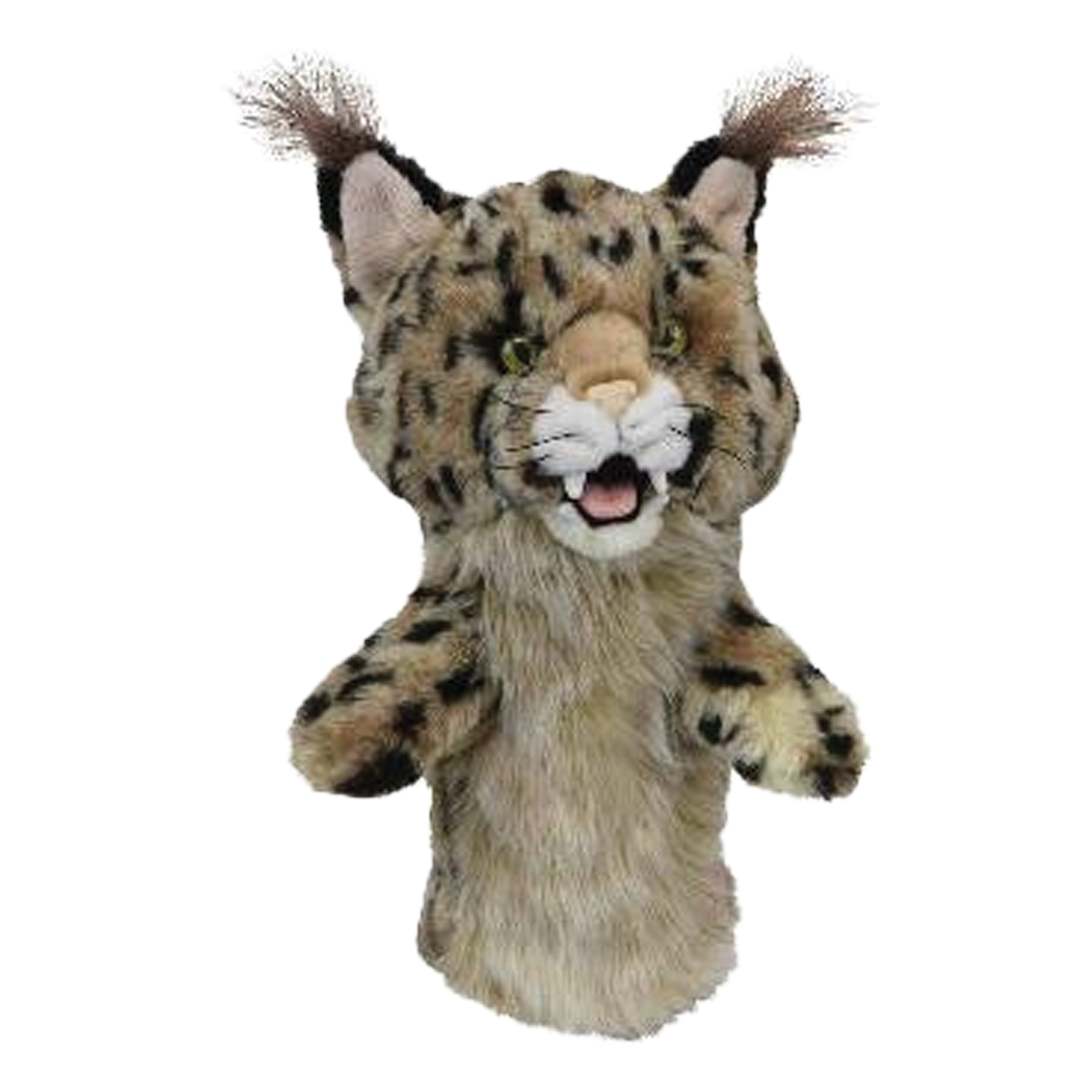 Plush toy resembling a lynx on a white background