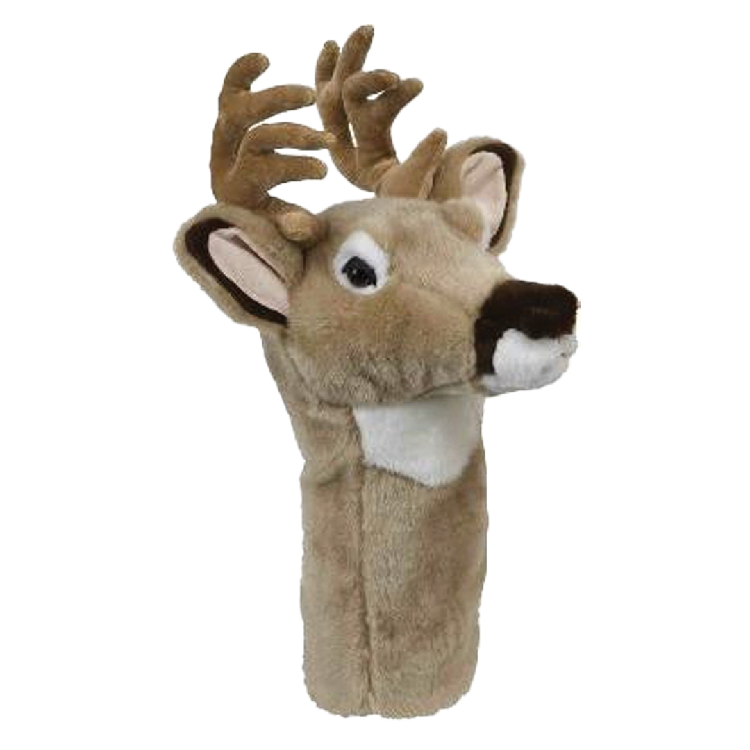 Plush deer head cover on a white background
