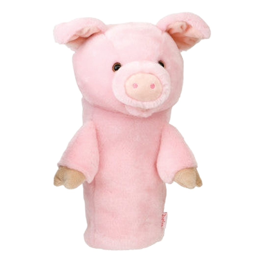 Pink plush pig toy on a white background