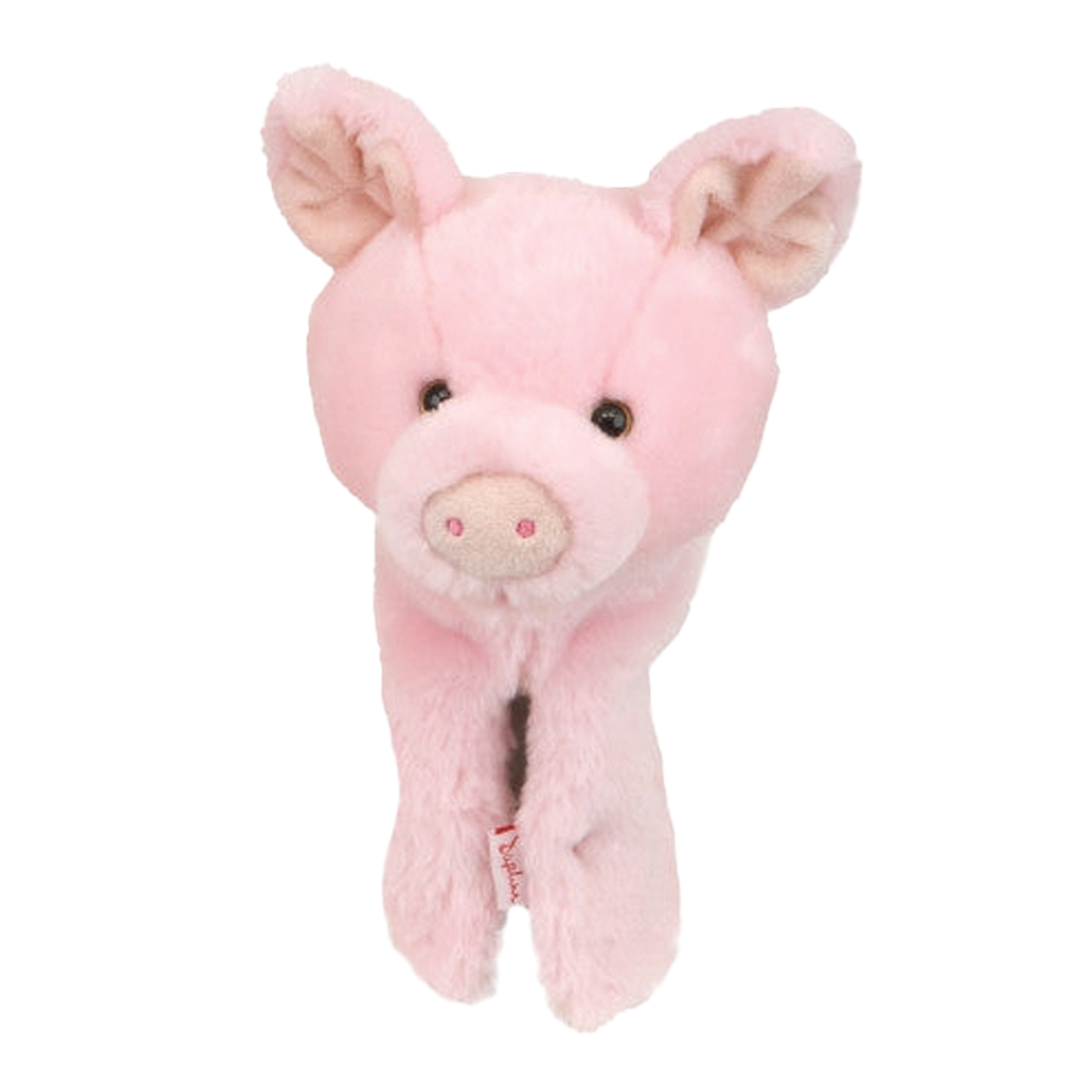 Pink plush pig toy on a white background