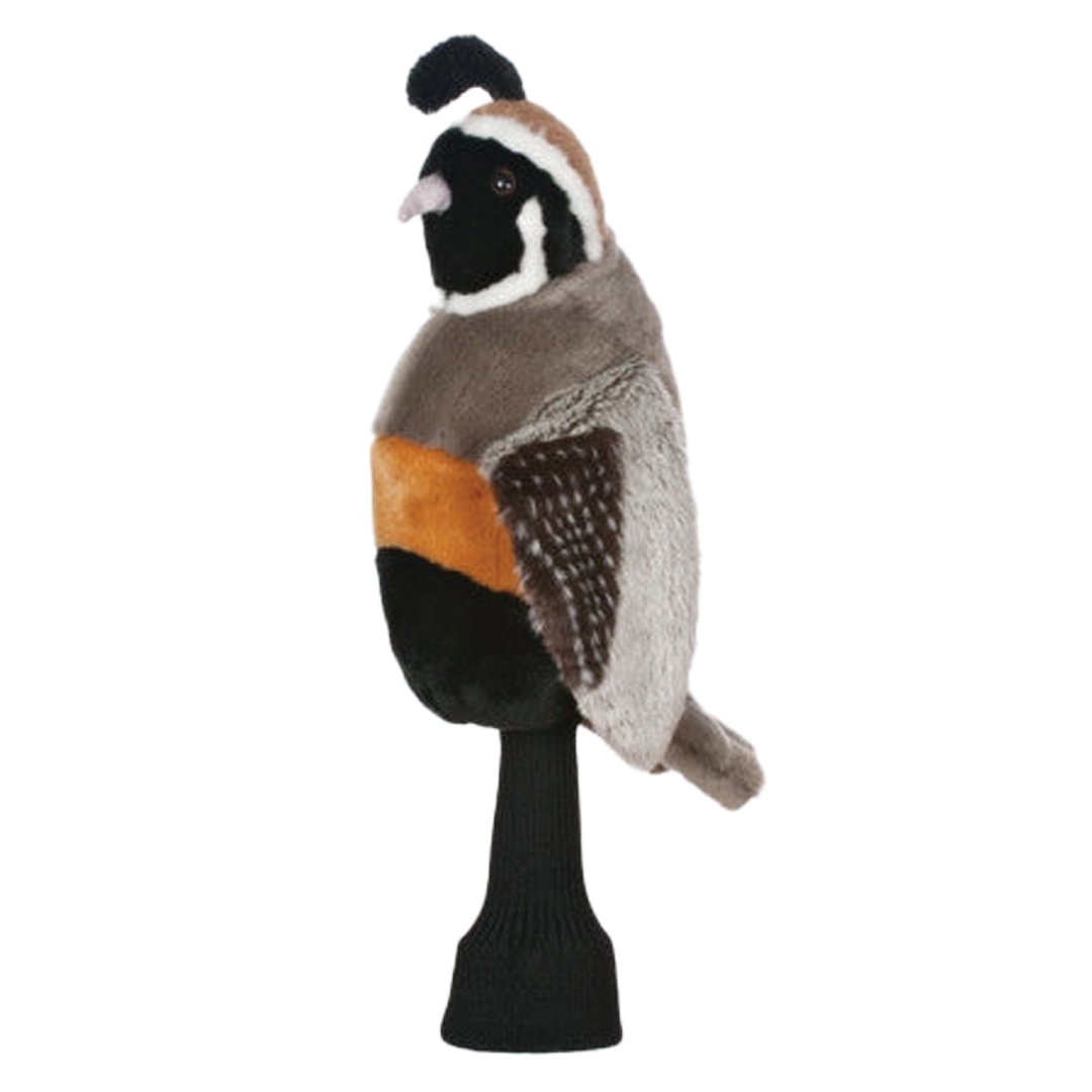 Quail-shaped golf club head cover on a white background