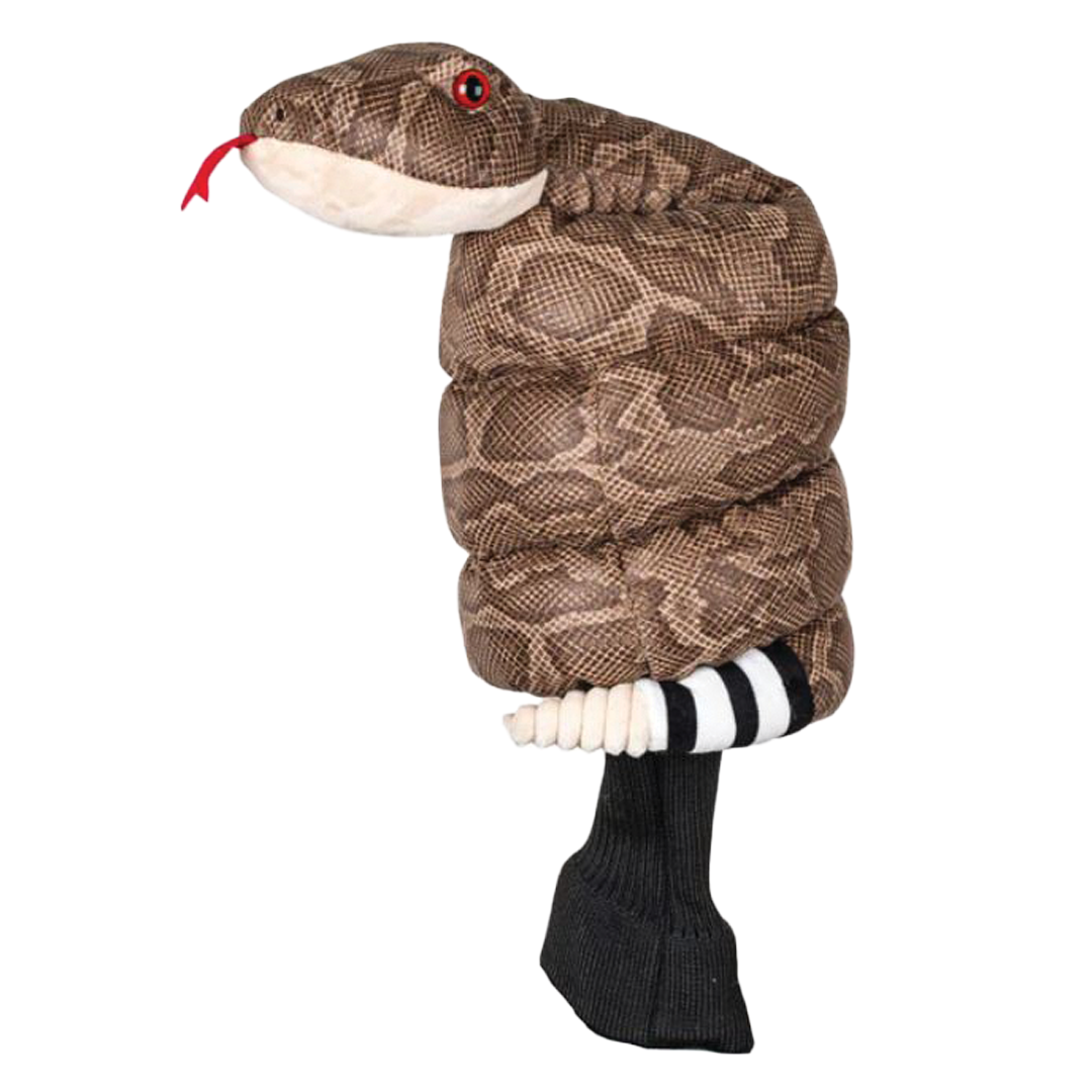 Plush snake toy with a black sock on a white background