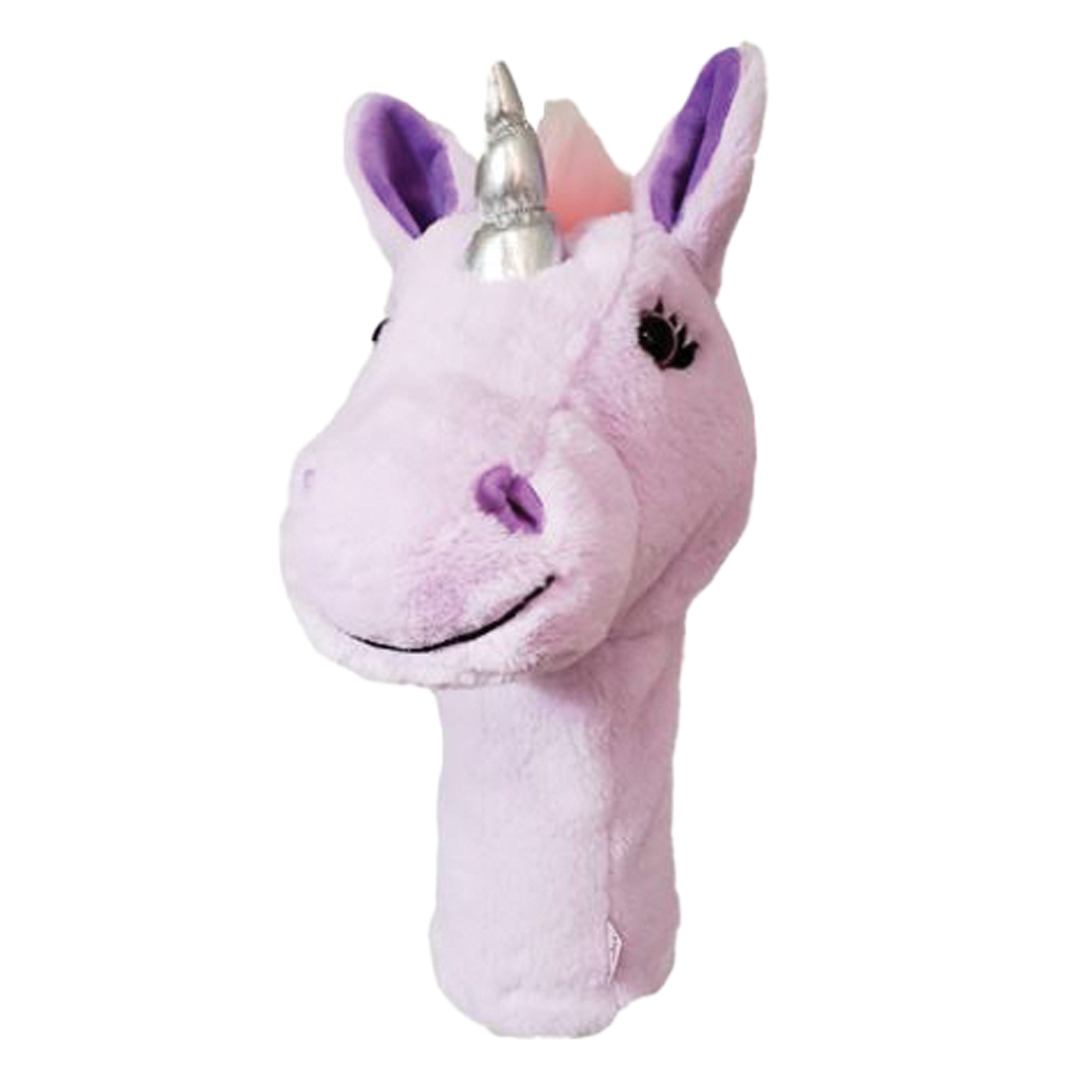 Purple unicorn headcover on a white background