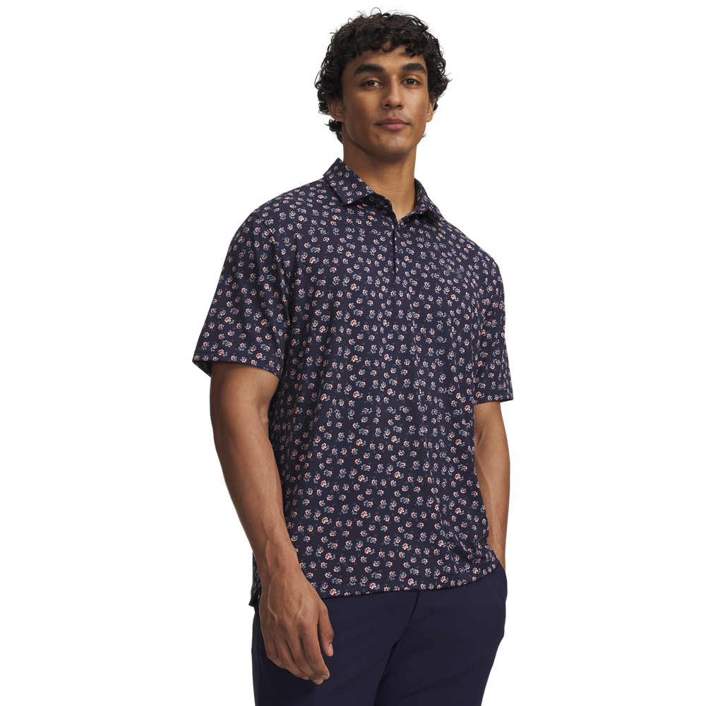 Under Armour Playoff 3.0 Printed Polo - Navy / Pink - front view