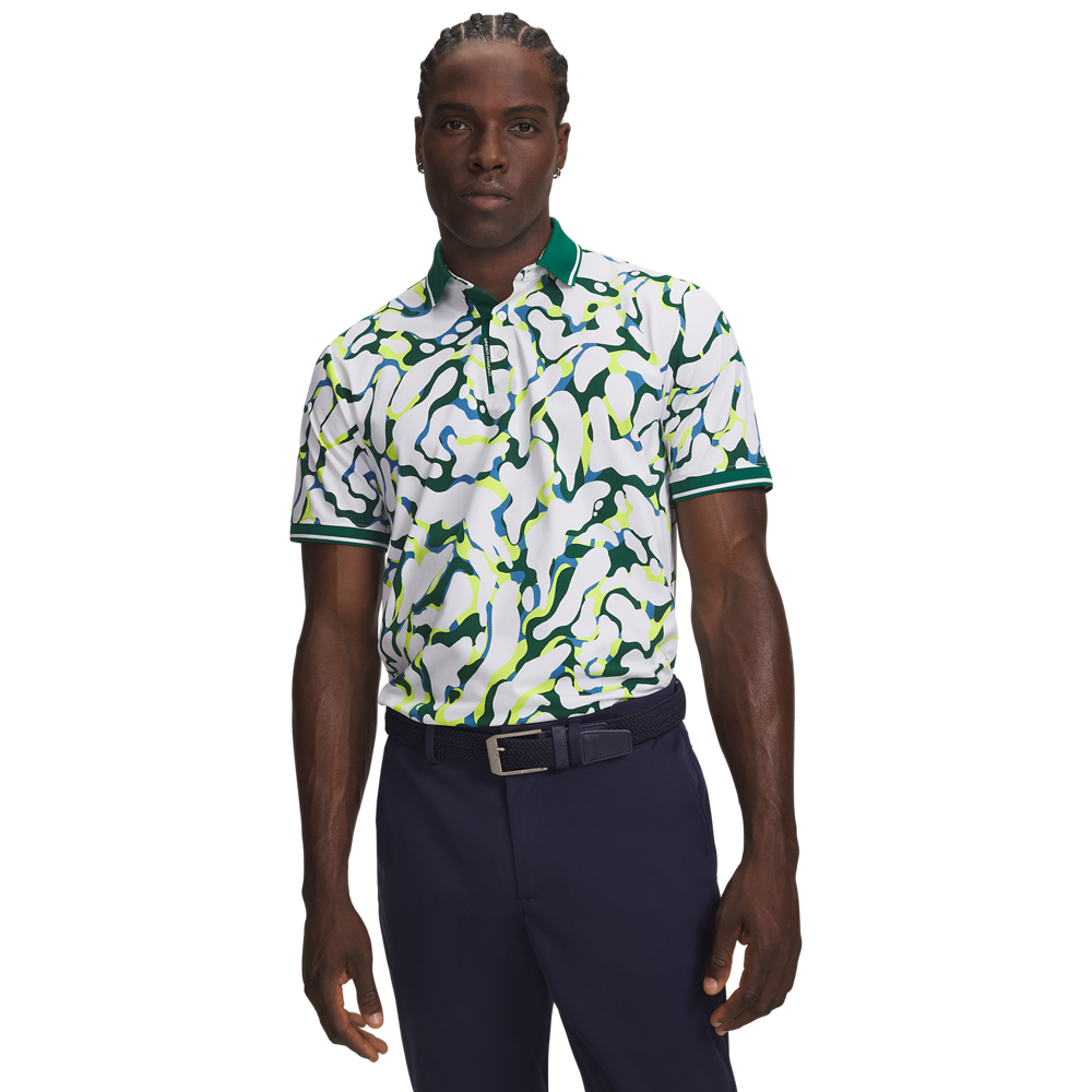 Under Armour ArmourDry Printed Rib Polo - White / Grey - front view